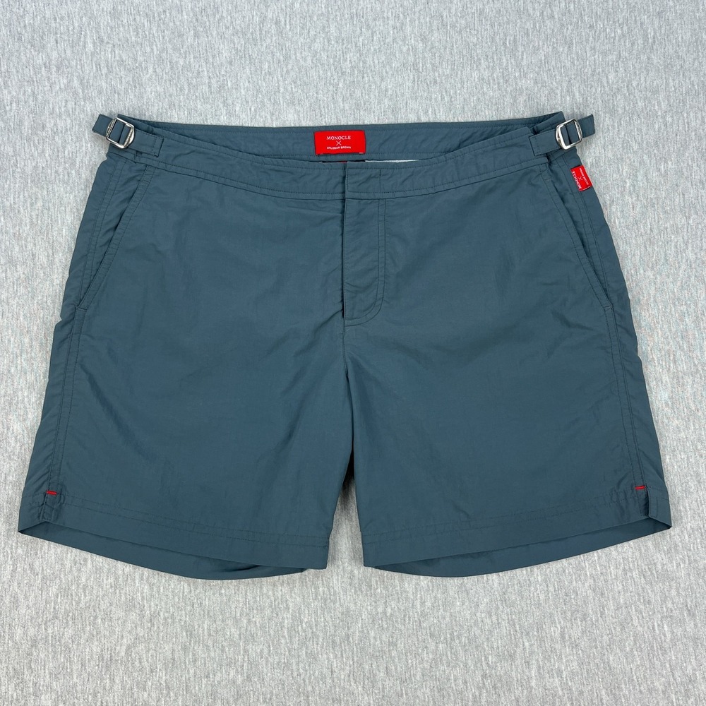 Monocle x Orelbar Brown Shorts Mens 36 Blue-Gray 100% Nylon Adjustable Waist